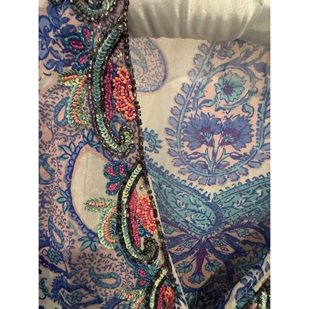 Lucky & Coco Lucky Brand Boho Embroidered Tunic Top Paisley Tassel Beaded Cover - Picture 4 of 8